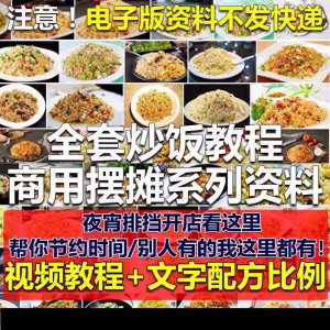 花式炒饭视频教程 泡菜蛋炒饭海鲜盖饭制作 特色小吃配方技术课程-淘宝虚拟仓