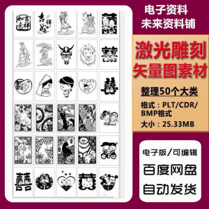 激光雕刻打刻机素材大全刻字图案模板集合plt格式CDR矢量设计文件-淘宝虚拟仓