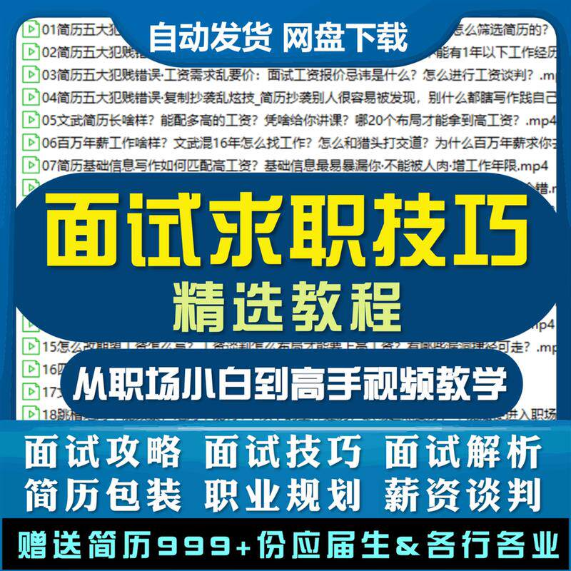 求职面试技巧视频课程简历包装职业规划应酬谈判辅导干货培训指导-淘宝虚拟仓