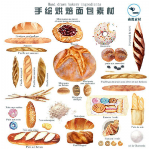 图片[1]-手绘水彩面包烘焙法棍甜甜圈甜点手账卡片PNG免扣图设计素材-淘宝虚拟仓